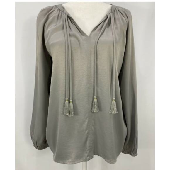 Johnny Was Calme Gray Double Tassel Tonal Embroidered V-Neck Tunic Women Size XL - Picture 1 of 14